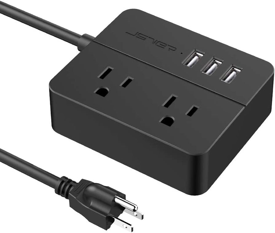 USB Power Strip Power Strip with 3 USB, Power Strip Surge Protector, 2 AC Outlet Strip, USB Charging Station with 3.94Ft Extension Cord, Mini Power Cord for Home, Office, Dorm, Travel (Black)