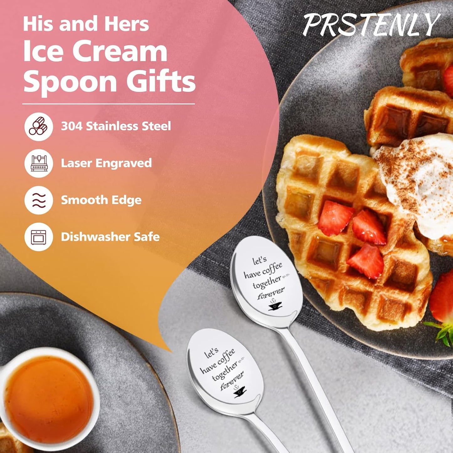 Anniversary Christmas Birthday Gifts for Her Him Engraved Coffee Spoon, 2 Pcs Personalized Stainless Steel Spoon Couple Gifts, Valentines Day Wedding Engagement Graduation Gifts for Couples
