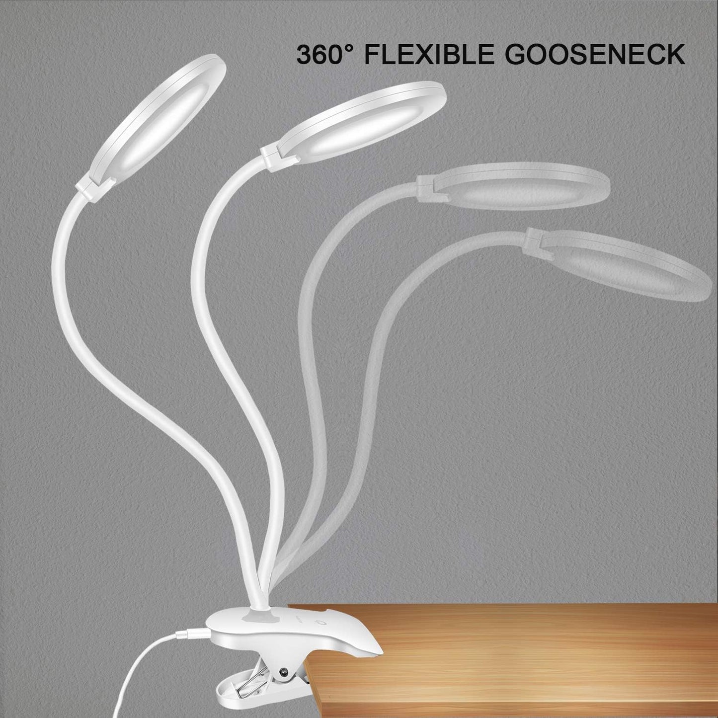 Clamp LED Desk Lamp, Flexible Gooseneck Table Lamp, 3 Lighting Modes with 3 Brightness Levels, Dimmable Office Lamp, Touch-Sensitive Control(White)