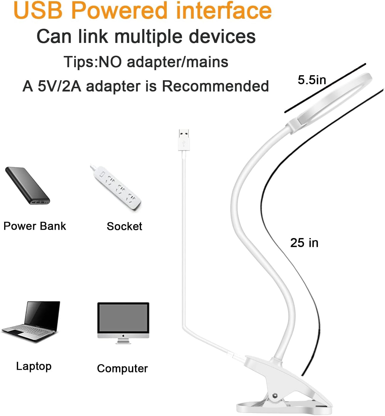 Clamp LED Desk Lamp, Flexible Gooseneck Table Lamp, 3 Lighting Modes with 3 Brightness Levels, Dimmable Office Lamp, Touch-Sensitive Control(White)
