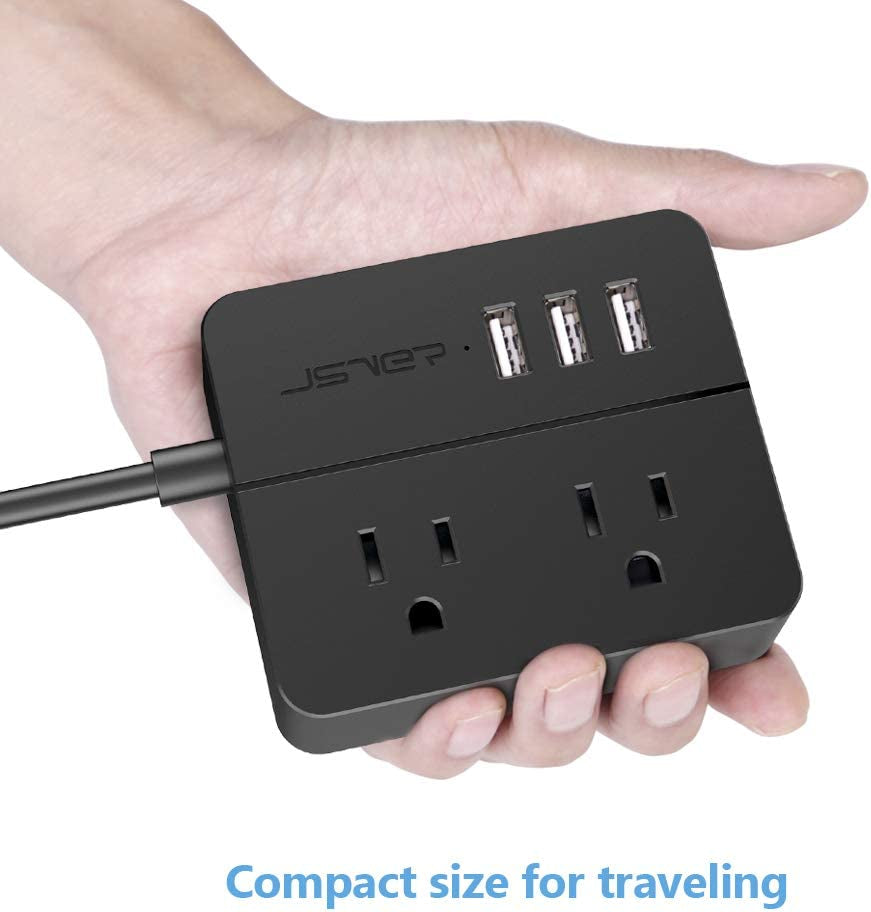 USB Power Strip Power Strip with 3 USB, Power Strip Surge Protector, 2 AC Outlet Strip, USB Charging Station with 3.94Ft Extension Cord, Mini Power Cord for Home, Office, Dorm, Travel (Black)