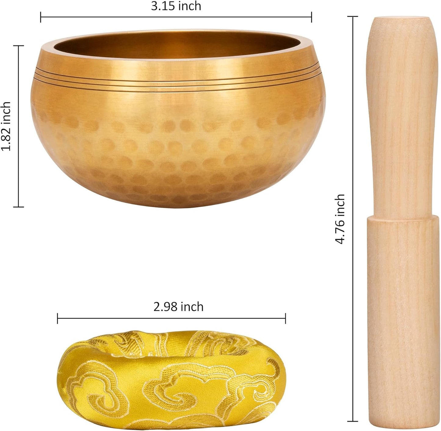 Tibetan Brass Singing Bowl Set — Healing Sound Bowl Made in Nepal for Meditation and Mindfulness (YELLOW)
