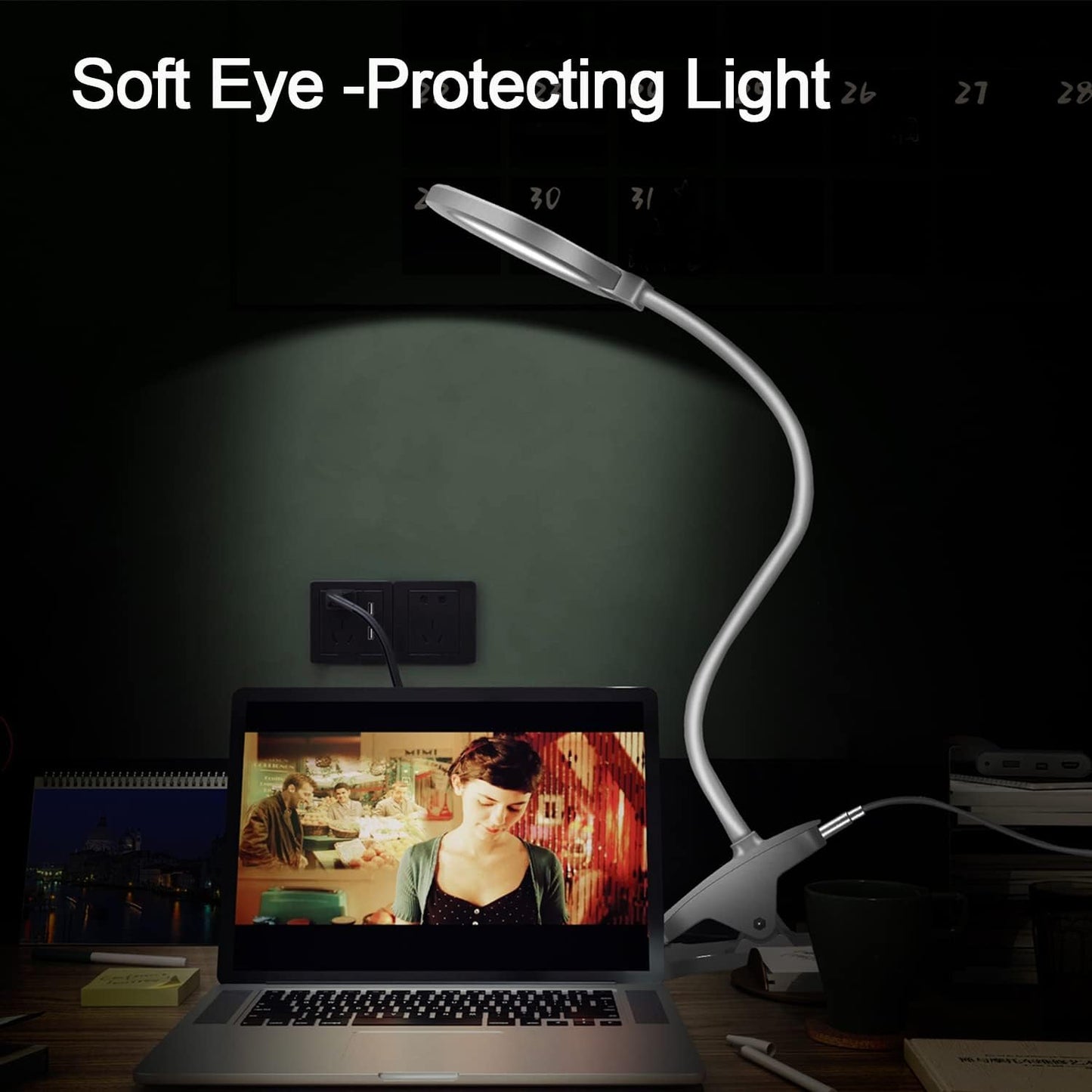 Clamp LED Desk Lamp, Flexible Gooseneck Table Lamp, 3 Lighting Modes with 3 Brightness Levels, Dimmable Office Lamp, Touch-Sensitive Control(White)
