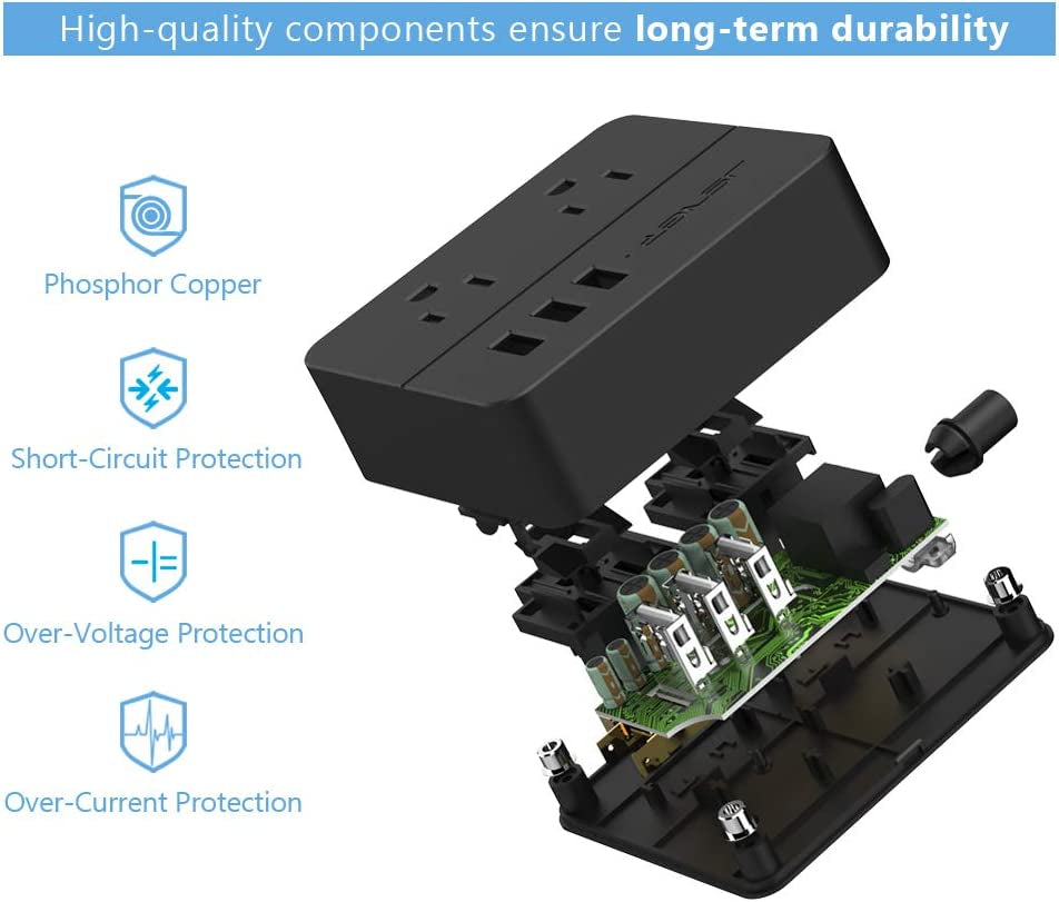 USB Power Strip Power Strip with 3 USB, Power Strip Surge Protector, 2 AC Outlet Strip, USB Charging Station with 3.94Ft Extension Cord, Mini Power Cord for Home, Office, Dorm, Travel (Black)