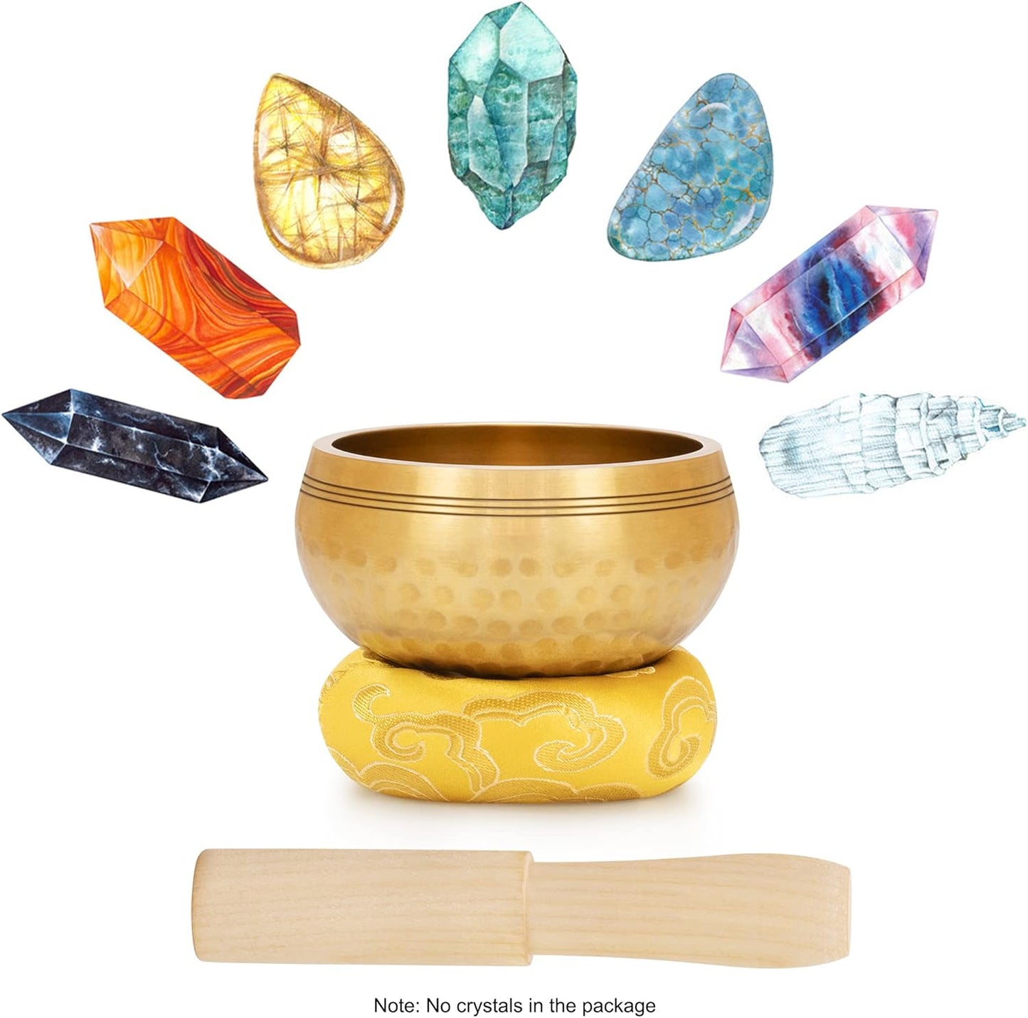 Tibetan Brass Singing Bowl Set — Healing Sound Bowl Made in Nepal for Meditation and Mindfulness (YELLOW)