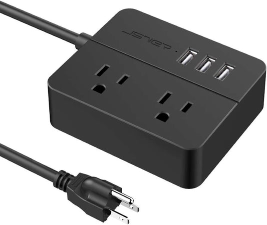 USB Power Strip  Power Strip with 3 USB, Power Strip Surge Protector, 2 AC Outlet Strip, USB Charging Station with 3.94Ft Extension Cord, Mini Power Cord for Home, Office, Dorm, Travel (Black)