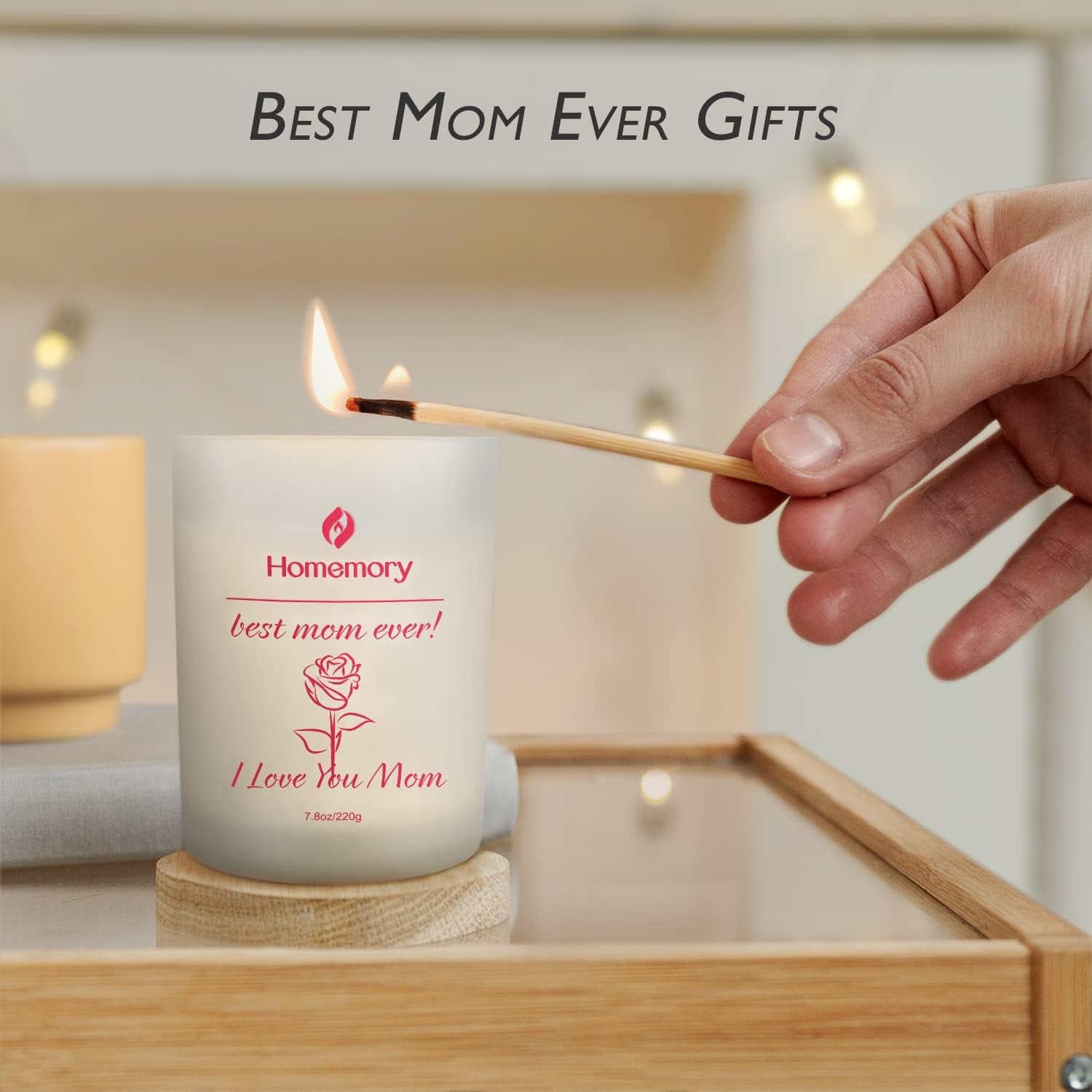 Mom Candle Rose Scented Candles for Women, Best Mom Ever Gifts, Natural Non-Toxic Soy Candles with Essential Oils, Aromatherapy Candle, Jar Candle (Rose, Jasmine, Lavender & Lilac