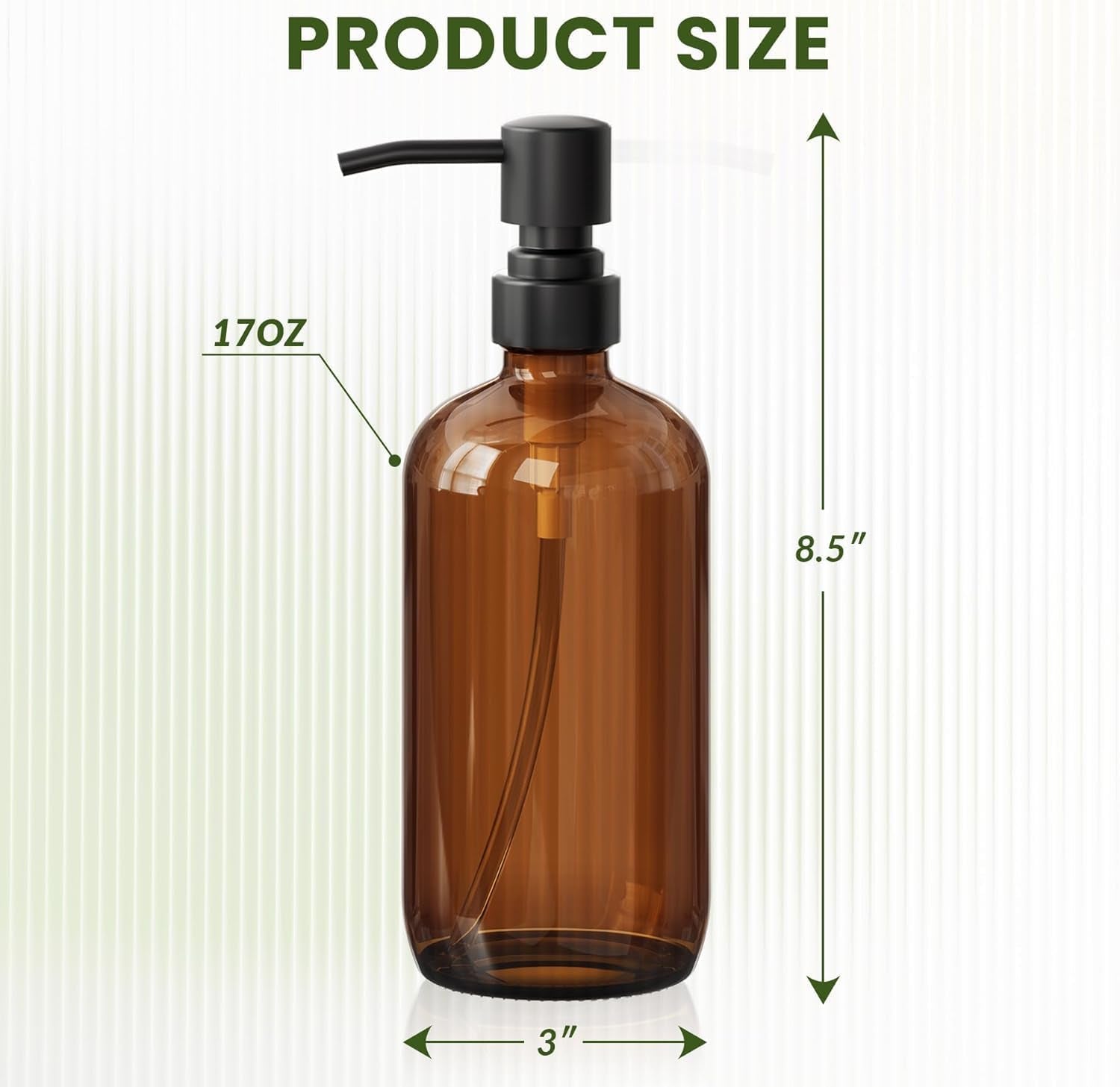 Amber Glass Soap Dispenser, 2 Pack Thick Pint Bottle with Stainless Steel Pump,17 Oz Hand Dish Soap Dispenser Bottle, Soap Dispensers for Bathroom Kitchen Sink