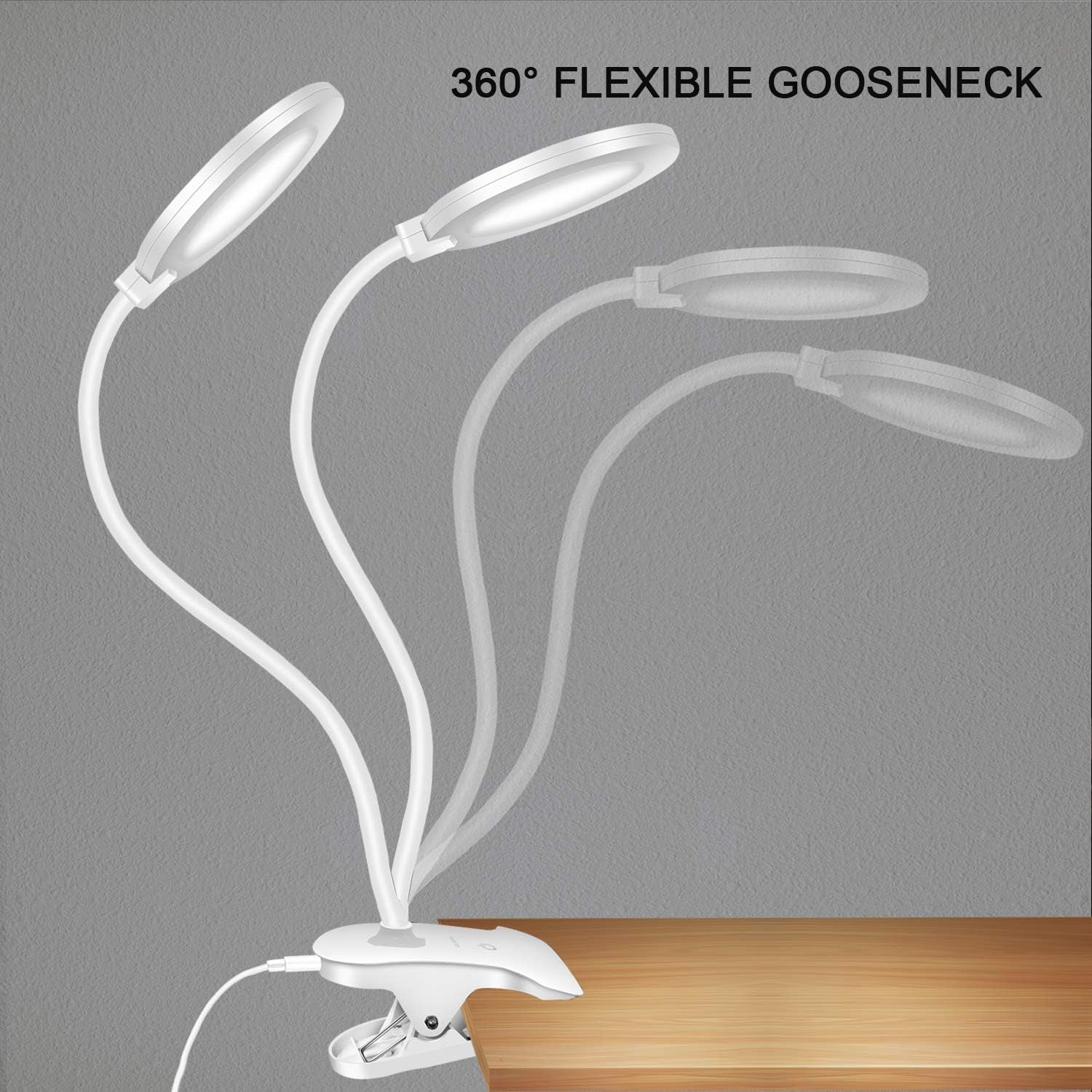 Clamp LED Desk Lamp, Flexible Gooseneck Table Lamp, 3 Lighting Modes with 3 Brightness Levels, Dimmable Office Lamp, Touch-Sensitive Control(White)