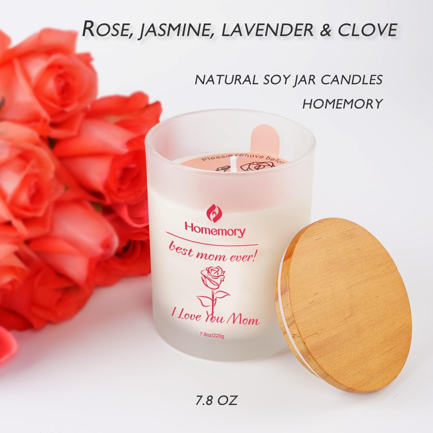 Mom Candle Rose Scented Candles for Women, Best Mom Ever Gifts, Natural Non-Toxic Soy Candles with Essential Oils, Aromatherapy Candle, Jar Candle (Rose, Jasmine, Lavender & Lilac