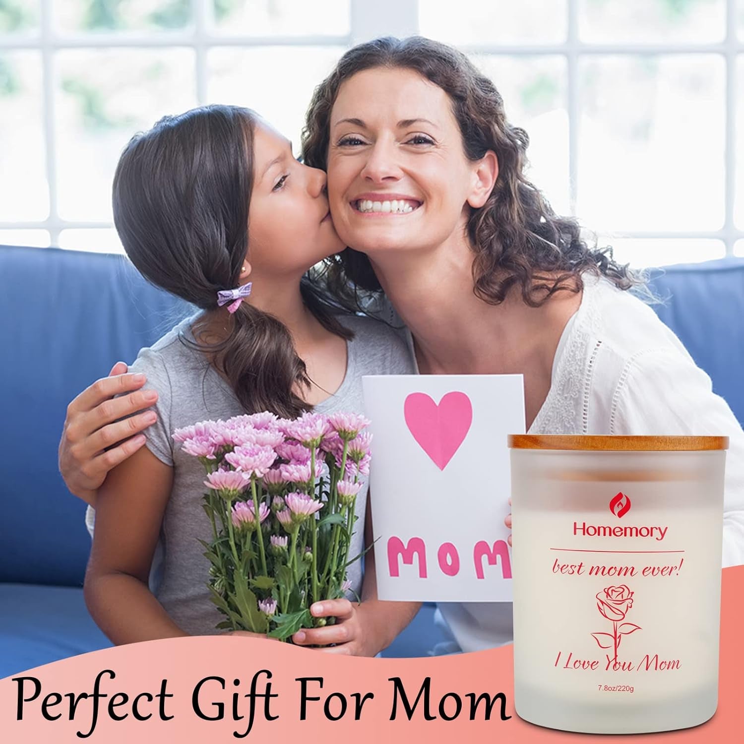 Mom Candle Rose Scented Candles for Women, Best Mom Ever Gifts, Natural Non-Toxic Soy Candles with Essential Oils, Aromatherapy Candle, Jar Candle (Rose, Jasmine, Lavender & Lilac