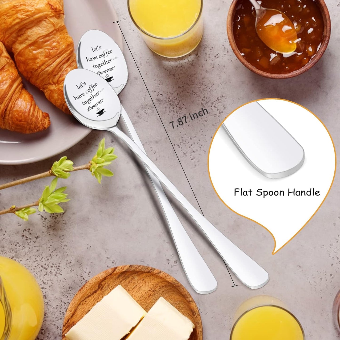 Anniversary Christmas Birthday Gifts for Her Him Engraved Coffee Spoon, 2 Pcs Personalized Stainless Steel Spoon Couple Gifts, Valentines Day Wedding Engagement Graduation Gifts for Couples