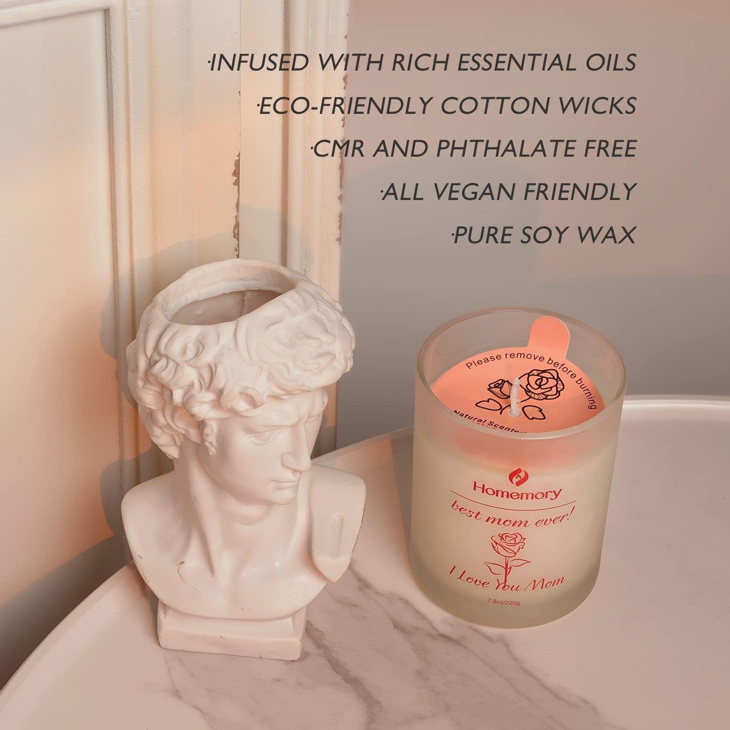 Mom Candle Rose Scented Candles for Women, Best Mom Ever Gifts, Natural Non-Toxic Soy Candles with Essential Oils, Aromatherapy Candle, Jar Candle (Rose, Jasmine, Lavender & Lilac