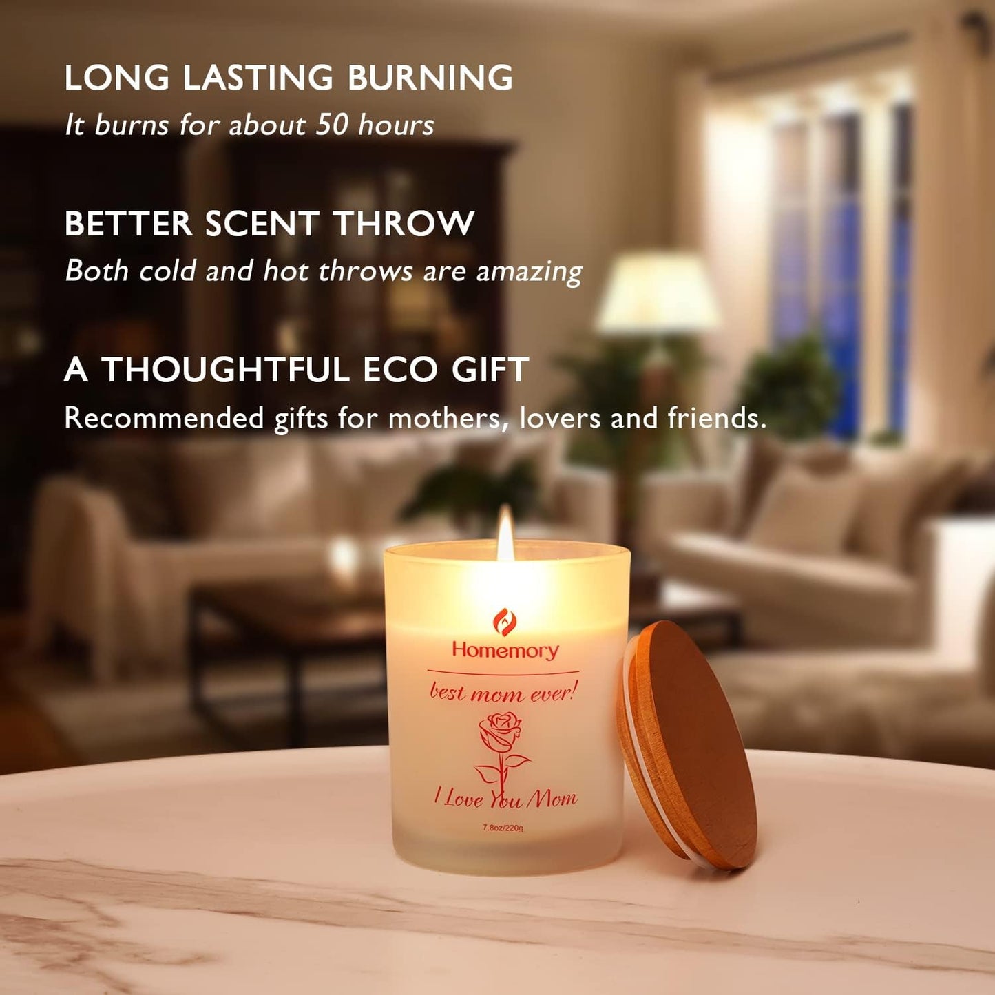 Mom Candle Rose Scented Candles for Women, Best Mom Ever Gifts, Natural Non-Toxic Soy Candles with Essential Oils, Aromatherapy Candle, Jar Candle (Rose, Jasmine, Lavender & Lilac