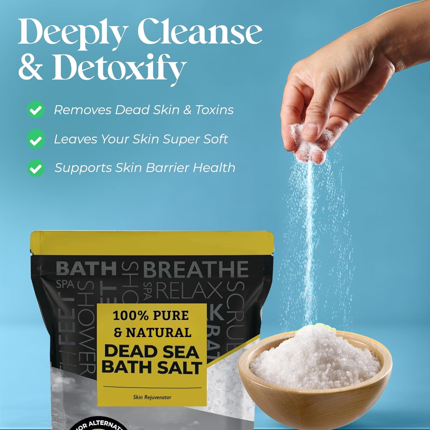 Dead Sea Salt - Spa Bath Salt - 19 Lbs Fine Grain Bulk - 100% Pure - Better Absorbing than Epsom Salt - Soak for Women & Men for Skin Issues and to Relax Tired Muscles - Resealable Pack.
