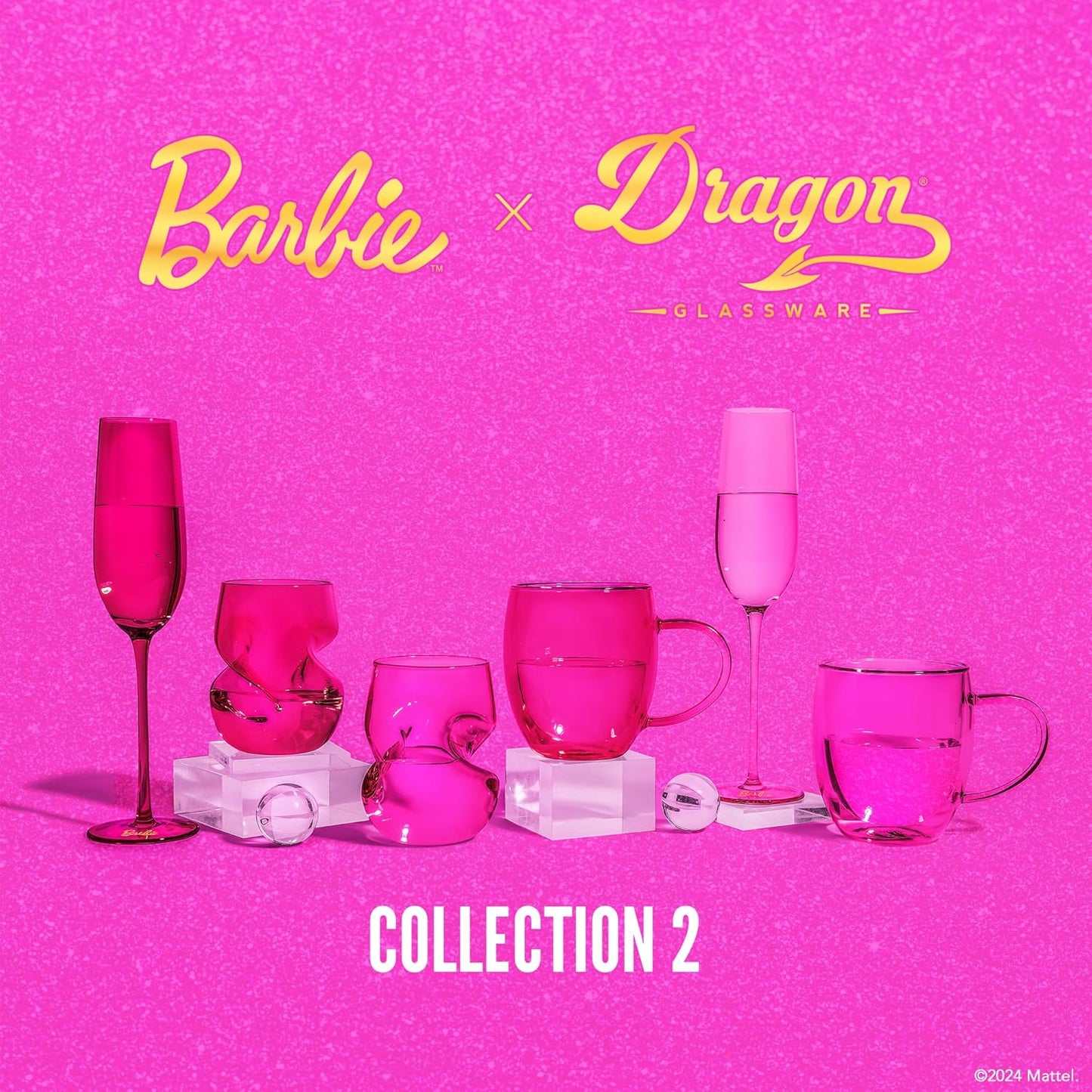 X Barbie Wine Glasses - 16 Oz Magenta & Pink Wine Glasses Set of 2 - Stemless with Finger Indentations - Aerates Naturally - Barbie Gifts for Women